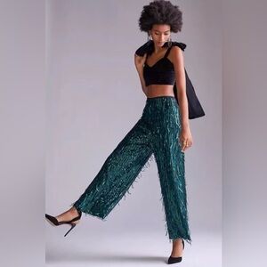 Anthropologie Maeve Sequin Green Pants Party Formal Size 8